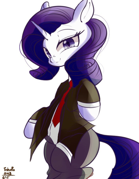 Size: 700x900 | Tagged: safe, artist:tohupo, derpibooru import, rarity, pony, unicorn, clothes, female, looking at you, mare, simple background, solo, suit, white background