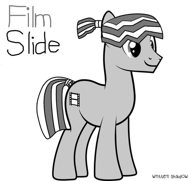 Size: 1783x1708 | Tagged: safe, artist:tawan075, derpibooru import, oc, oc:film slide, oc:other, earth pony, pony, base used, cutie mark, film, grayscale, male, monochrome, ms paint