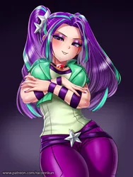 Size: 750x1000 | Tagged: safe, artist:racoonsan, derpibooru import, aria blaze, human, equestria girls, adorasexy, breasts, busty aria blaze, clothes, curvy, cute, explicit source, eyeshadow, female, hourglass figure, humanized, jeans, looking at you, makeup, nail polish, pants, sexy, solo, stupid sexy aria blaze