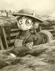 Size: 2550x3300 | Tagged: safe, artist:corevaluesart, derpibooru import, nurse redheart, earth pony, pony, american, brodie helmet, clothes, helmet, medic, smiling, solo, trench, trench warfare, uniform, war, world war i