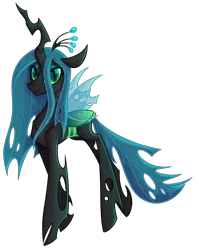 Size: 1650x2070 | Tagged: artist:puddingskinmcgee, changeling, crown, derpibooru import, female, jewelry, looking at you, queen chrysalis, regalia, safe, simple background, smiling, solo, standing, transparent background
