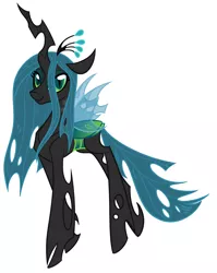 Size: 1650x2070 | Tagged: alternate version, artist:puddingskinmcgee, changeling, changeling queen, crown, derpibooru import, female, jewelry, queen chrysalis, regalia, safe, simple background, smiling, solo, standing, white background