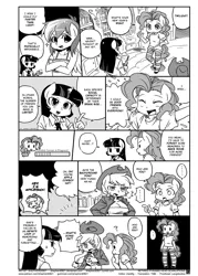 Size: 1464x2048 | Tagged: amnesia, anthro, applejack, artist:shepherd0821, comic, comic:friendship is 4komagic, cowboy hat, derpibooru import, female, grayscale, hat, manga, monochrome, pinkie pie, rainbow dash, right to left, safe, translation, twilight sparkle