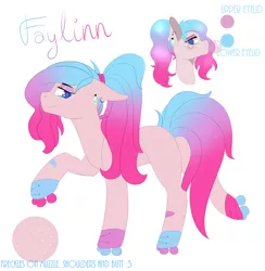 Size: 2000x2050 | Tagged: safe, artist:adostume, derpibooru import, oc, oc:faylinn, unofficial characters only, earth pony, pony, ear piercing, earring, jewelry, lidded eyes, piercing, roller skates, smiling, solo