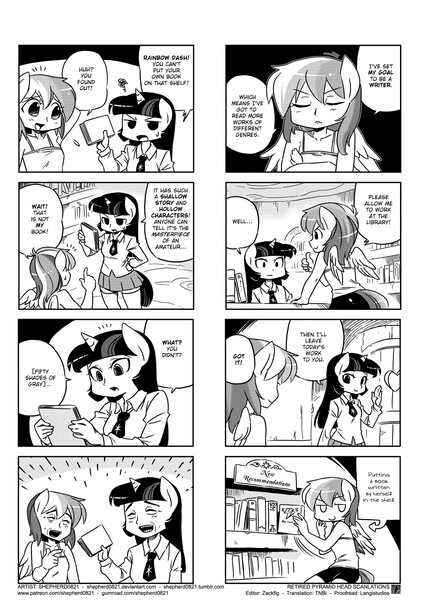 Size: 1464x2048 | Tagged: 4koma, anthro, armpits, artist:shepherd0821, comic, comic:friendship is 4komagic, derpibooru import, faic, female, fifty shades of grey, grayscale, manga, meme, monochrome, rainbow dash, safe, take that, translation, twilight sparkle, yao ming