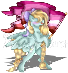 Size: 1822x1952 | Tagged: safe, artist:macaroonburst, derpibooru import, oc, oc:sunshine dapple, unofficial characters only, pegasus, pony, base used, bow, female, hair bow, lesbian pride flag, mare, pride, pride flag, simple background, solo, transparent background