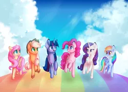 Size: 1280x921 | Tagged: safe, artist:crystalleye, derpibooru import, applejack, fluttershy, pinkie pie, rainbow dash, rarity, twilight sparkle, twilight sparkle (alicorn), alicorn, pegasus, pony, unicorn, all bottled up, best friends until the end of time, female, mane six, mare, scene interpretation