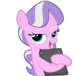 Size: 1000x1000 | Tagged: safe, artist:darkdoomer, derpibooru import, edit, vector edit, diamond tiara, earth pony, pony, computer, dork, female, filly, holding, ibm, laptop computer, looking at you, meme, missing accessory, simple background, solo, thinkpad, transparent background, vector