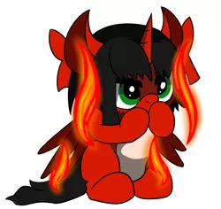 Size: 750x709 | Tagged: safe, artist:countryroads, derpibooru import, ponified, demon, pony, /mlpol/, anime, burning, bury, devil, evil, fire, horn, laughing, madoka pony, meme, nice, sitting