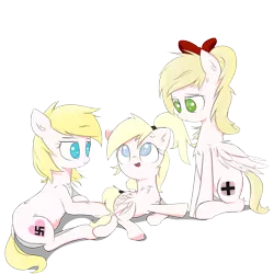 Size: 3000x3000 | Tagged: safe, artist:otherdrawfag, derpibooru import, oc, oc:aryanne, oc:kyrie, oc:luftkrieg, earth pony, pegasus, pony, aryan, aryan pony, blonde, family, female, nazi, nazipone, simple background