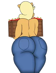 Size: 3071x4001 | Tagged: anthro, applebutt, applejack, artist:fetishsketches, artist:vanchees, clothes, crate, derpibooru import, edit, female, food, jeans, large butt, no tail, pants, simple background, solo, solo female, suggestive, transparent background, vector, vector edit