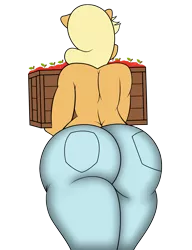 Size: 3071x4001 | Tagged: anthro, apple, applebutt, applejack, artist:fetishsketches, artist:vanchees, clothes, derpibooru import, edit, female, food, jeans, large butt, no tail, pants, partial nudity, plot, simple background, solo, solo female, suggestive, topless, transparent background, vector, vector edit