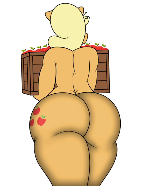 Size: 3071x4001 | Tagged: anthro, apple, applebutt, applejack, artist:fetishsketches, artist:vanchees, crate, derpibooru import, edit, female, food, large butt, no tail, nudity, simple background, solo, solo female, suggestive, transparent background, vector, vector edit