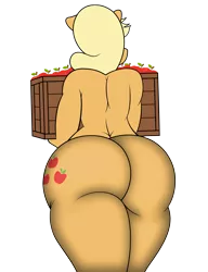 Size: 3071x4001 | Tagged: anthro, apple, applebutt, applejack, artist:fetishsketches, artist:vanchees, crate, derpibooru import, edit, female, food, large butt, no tail, nudity, simple background, solo, solo female, suggestive, transparent background, vector, vector edit