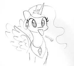 Size: 1492x1335 | Tagged: safe, artist:tjpones, derpibooru import, princess celestia, alicorn, pony, :p, cute, cutelestia, female, frown, grayscale, ink drawing, lineart, majestic as fuck, mare, monochrome, onomatopoeia, raspberry, raspberry noise, sillestia, silly, simple background, sitting, solo, spread wings, tongue out, traditional art, white background, wings