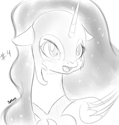 Size: 1600x1684 | Tagged: alicorn, artist:alesarox, derpibooru import, deviantart watermark, female, grayscale, monochrome, nightmare moon, obtrusive watermark, safe, sketch, solo, watermark