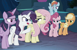 Size: 1645x1063 | Tagged: alicorn, animated, catfight, clone, clone six, derpibooru import, flutterbitch, mean applejack, mean fluttershy, mean pinkie pie, mean rainbow dash, mean rarity, mean twilight sparkle, safe, screencap, the mean 6, tripping
