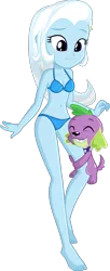 Size: 532x1301 | Tagged: safe, alternate version, artist:charliexe, derpibooru import, spike, trixie, dog, equestria girls, barefoot, belly button, bikini, breasts, cleavage, clothes, cute, diatrixes, feet, female, male, shipping, simple background, spike the dog, spixie, straight, swimsuit, transparent background