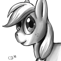 Size: 1280x1280 | Tagged: safe, artist:czyhyena, derpibooru import, applejack, pony, female, monochrome, sketch, solo