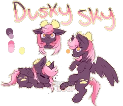 Size: 1193x1030 | Tagged: safe, artist:floofyhoof, derpibooru import, oc, oc:dusky sky, unofficial characters only, pegasus, pony, female, mare, reference sheet, signature, simple background, solo, transparent background, watermark