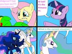 Size: 1024x765 | Tagged: alicorn, artist:didgereethebrony, bleeding, blood, comic:wreck of the renaissance, crown, derpibooru import, fluttershy, injured, jewelry, oc, oc:didgeree, princess celestia, princess luna, regalia, safe, twilight sparkle, twilight sparkle (alicorn)