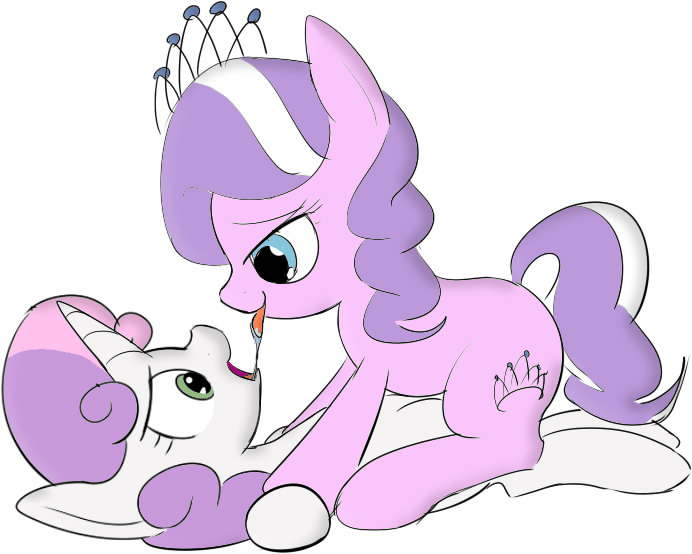 Size: 692x554 | Tagged: suggestive, artist:mcsadat, color edit, colorist:celestiagonewild, derpibooru import, edit, diamond tiara, sweetie belle, earth pony, pony, unicorn, bully, bullying, colored, diamondbelle, drool, drool string, female, females only, filly, foal romance, forced, kissing, lesbian, making out, on top, pinned, shipping, sloppy kissing