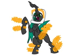 Size: 1024x768 | Tagged: safe, artist:anonymous, derpibooru import, queen chrysalis, changeling, changeling queen, /mlp/, angry, drawthread, female, helmet, image, lego, meme, old meme, orange transparent chainsaws, png, rearing, simple background, solo, white background