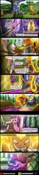 Size: 1000x4503 | Tagged: safe, artist:bonaxor, derpibooru import, spike, twilight sparkle, twilight sparkle (alicorn), oc, oc:firespite, alicorn, dragon, fire pony, original species, pony, comic:the greater flame, comic, smoke, tablet, twilight's castle