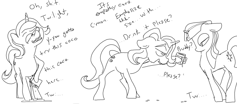 Size: 800x350 | Tagged: artist needed, safe, derpibooru import, starlight glimmer, twilight sparkle, pony, unicorn, alcohol, dialogue, drawthread, drunk, drunker glimmer, drunklight glimmer, simple background, the great and alcoholics trixie, vulgar, white background