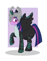 Size: 980x1268 | Tagged: suggestive, artist:pieceofsoap, derpibooru import, twilight sparkle, twilight sparkle (alicorn), alicorn, pony, :s, blushing, bodysuit, clothes, cosplay, costume, diaper, diaper fetish, fetish, midna, midna sparkle, poofy diaper, simple background, solo, the legend of zelda, the legend of zelda: twilight princess, wavy mouth