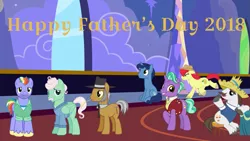 Size: 1191x670 | Tagged: artist:huntercwalls, bow hothoof, bright mac, dad six, derpibooru import, edit, edited screencap, father, father's day, firelight, gentle breeze, hondo flanks, igneous rock pie, male, night light, safe, screencap