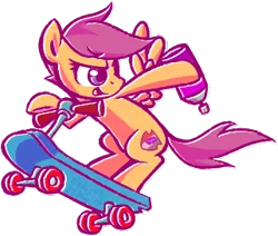 Size: 321x272 | Tagged: safe, artist:habijob, derpibooru import, scootaloo, pegasus, pony, female, filly, looking back, scooter, simple background, solo, spray can, transparent background