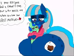 Size: 512x387 | Tagged: safe, artist:chillywilly, derpibooru import, oc, oc:chilly willy, oc:sugar muffin, unicorn, blushing, butt freckles, clothes, colt, ear piercing, earring, female, freckles, glasses, jewelry, kiss mark, lipstick, male, mother, mother and son, piercing, sweater, thick