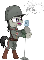 Size: 3530x4830 | Tagged: angry, artist:a4r91n, bandage, belt, bipedal, boots, derpibooru import, epaulettes, german, kriegtavia, messy mane, metallica, microphone, military uniform, octavia melody, one, safe, shoes, simple background, song reference, stahlhelm, transparent background, vector, world war i