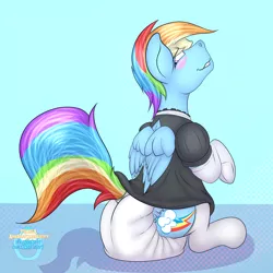 Size: 4000x4000 | Tagged: artist:softandfluffy, blushing, clothes, crossdressing, derpibooru import, diaper, diaper fetish, fetish, maid, poofy diaper, rainbow blitz, rainbow dash, rule 63, solo, suggestive