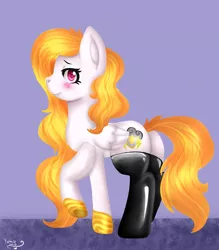 Size: 1400x1600 | Tagged: artist:yumomochan, clothes, commission, cute, derpibooru import, digital art, latex, oc, oc:storm shield, orange mane, original character do not steal, pink eyes, plot, safe, socks, white, white pony, ych example, ych result, yellow mane, your character here