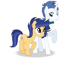 Size: 3769x3105 | Tagged: safe, artist:velveagicsentryyt, derpibooru import, oc, oc:spectrum night, oc:velvet sentry, unofficial characters only, pony, unicorn, bowtie, female, high res, male, mare, oc x oc, offspring, offspring shipping, parent:fancypants, parent:flash sentry, parent:rarity, parent:twilight sparkle, parents:flashlight, parents:raripants, shipping, simple background, stallion, transparent background