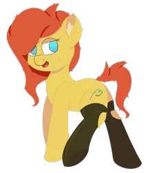 Size: 917x1064 | Tagged: safe, artist:rhythmpixel, derpibooru import, oc, unofficial characters only, earth pony, pony, clothes, cutie mark, ear fluff, female, freckles, hooves, leg fluff, leggings, lineless, mare, needle, open mouth, plot, simple background, socks, solo, thread, transparent background