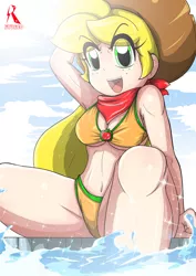 Size: 2894x4093 | Tagged: applejack, armpits, artist:ryured, bandana, breasts, busty applejack, cleavage, clothes, cowboy hat, derpibooru import, female, hat, human, humanized, part of a set, solo, solo female, stetson, suggestive, swimming pool, swimsuit, underboob, underwear