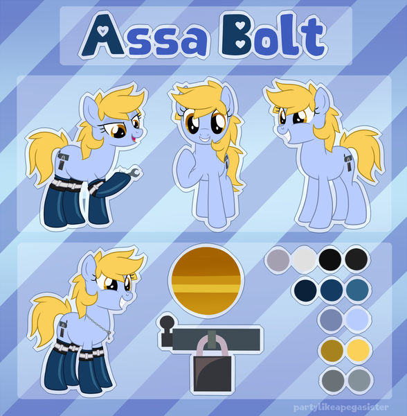 Size: 3967x4050 | Tagged: artist:partylikeanartist, base used, clothes, cutie mark, derpibooru import, jewelry, latex, latex socks, necklace, oc, oc:assa bolt, reference sheet, safe, socks, solo