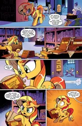 Size: 1073x1650 | Tagged: safe, artist:andypriceart, derpibooru import, idw, megan williams, sunset shimmer, pony, unicorn, spoiler:comic, spoiler:comicannual2013, advertisement, andy you magnificent bastard, book, comic, evil dead, female, idw advertisement, library, mare, necronomicon, official comic, preview