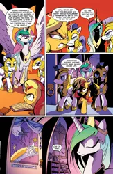 Size: 1073x1650 | Tagged: safe, derpibooru import, idw, nightmare moon, princess celestia, sunset shimmer, pony, spoiler:comic, spoiler:comicannual2013, advertisement, book, idw advertisement, preview, royal guard
