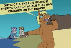 Size: 1636x1113 | Tagged: safe, artist:monterrang, derpibooru import, maud pie, mudbriar, oc, oc:hammer sledge, hippogriff, pony, seapony (g4), tumblr:ask fat maud pie, surf and/or turf, beach, blunt, dialogue, downvote bait, fat, fat shaming, female, hippogriffied, male, maud pudge, maudbriar, ocean, seaponified, shipping, species swap, straight, this will end in pain, this will not end well