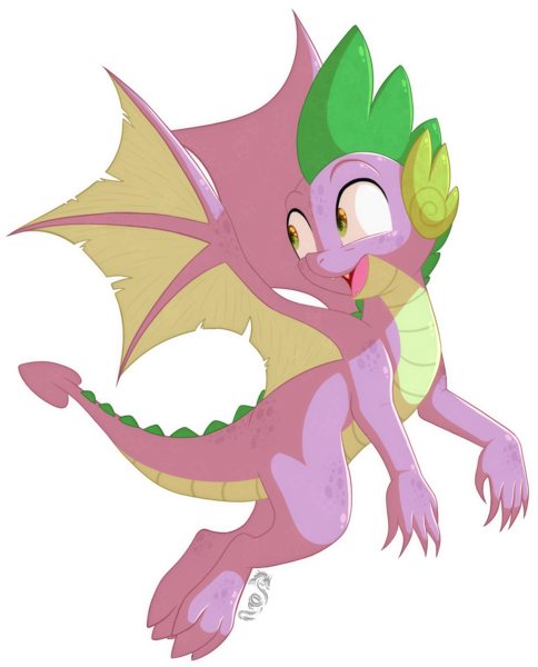 Size: 1450x1796 | Tagged: artist:spirit-1, derpibooru import, dragon, flying, looking back, male, molt down, open mouth, pleased, safe, simple background, solo, spike, transparent background, winged spike