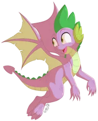 Size: 1450x1796 | Tagged: artist:spirit-1, derpibooru import, dragon, flying, looking back, male, molt down, open mouth, pleased, safe, simple background, solo, spike, transparent background, winged spike