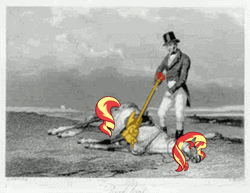 Size: 1179x911 | Tagged: abuse, animated, artist:savestate, background pony strikes again, beating a dead horse, beating a dead pony, dead horse, derpibooru import, edit, gif, meme, not dead, op failed at starting shit, parody, safe, scepter, shimmerbuse, sunset shimmer, twilight scepter