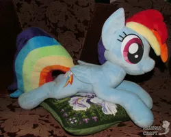 Size: 3479x2800 | Tagged: safe, artist:allunacraft, derpibooru import, rainbow dash, pegasus, pony, female, high res, irl, mare, photo, pillow, plushie, prone, solo