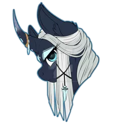 Size: 1024x1024 | Tagged: safe, artist:nyghtfyreartist, derpibooru import, oc, oc:satin, pony, unicorn, bust, curved horn, female, horn jewelry, jewelry, mare, portrait, simple background, solo, transparent background, watermark