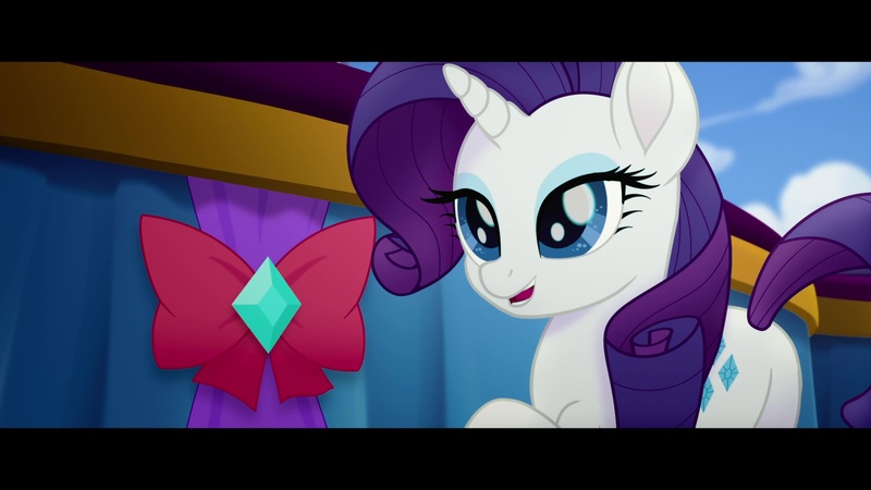 Size: 1920x1080 | Tagged: safe, derpibooru import, screencap, rarity, pony, unicorn, my little pony: the movie, female, lidded eyes, mare, open mouth, plot, raised hoof, smiling, solo