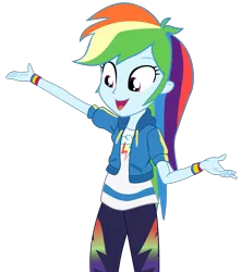 Size: 2839x3208 | Tagged: safe, artist:rarespirit611, derpibooru import, rainbow dash, equestria girls, equestria girls series, the last day of school, clothes, female, open mouth, pants, simple background, solo, transparent background, vector, wristband